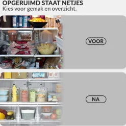 Buxibo 4x Koelkast Organizers Set Multifunctionele Koelkast/Badkamer/Kast/Kantoor Bakjes