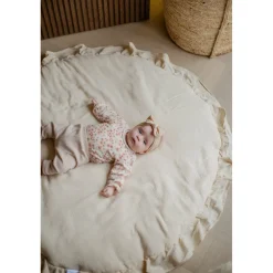 MamaLoes Soft Cotton Ruffle Ecru 90 cm Rond Boxkleed