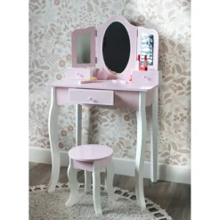 Rijoka Houten Kaptafel Make up Dresser Met Krukje 3x Spiegel