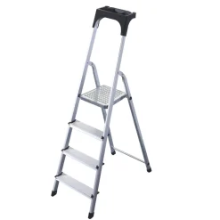 Rijoka Huishoudtrap Aluminium 4 treden Anti Slip Treden Opbergkapje