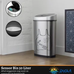 Rijoka Prullenbak Sensor 50 Liter RVS Soft Close Vingerafdrukvrij