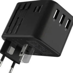 Rolling Square Travel Adapter Quick Charge Universele Wereldstekker Zwart