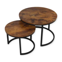 SensaHome Salontafel Set Antieke Ronde Houten Tafelset