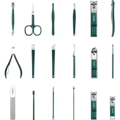 UNIQ 18‑in‑1 Manicure & Pedicure Set – Donkergroen Etui